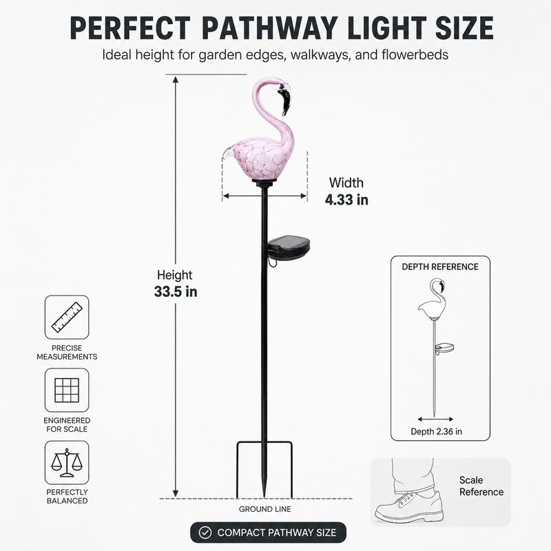 Glass flamingo figurine dimension chart showing 5.9 inch height