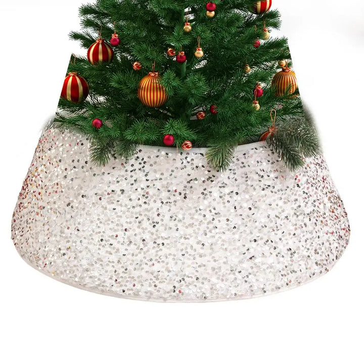 Christmas Tree Stand Cover 22Inch Round Tree Floor Mat Shimmer Tree Cover Mat Sequin Glitter Tree Skirts Vintage Tree Cover