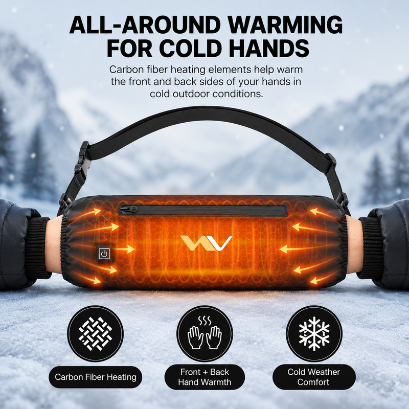 Hand warmer pouch with LED control panel showing three adjustable heat levels