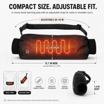 Hand warmer pouch dimensions diagram showing width and adjustable strap range