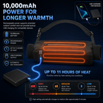 Cutaway of hand warmer pouch showing front and back heating zones warming both hands
