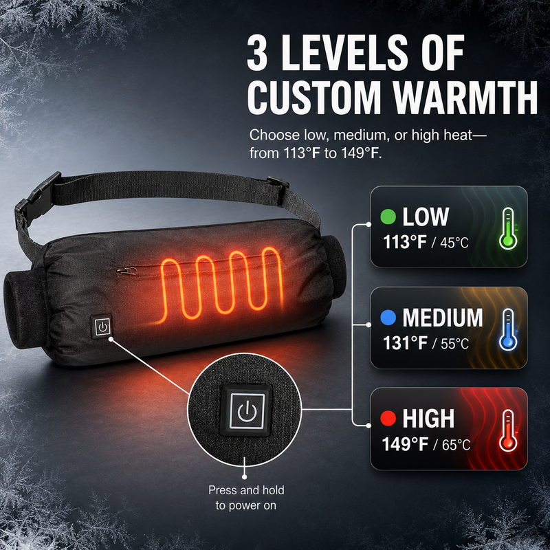 Cutaway of hand warmer pouch showing front and back heating zones warming both hands
