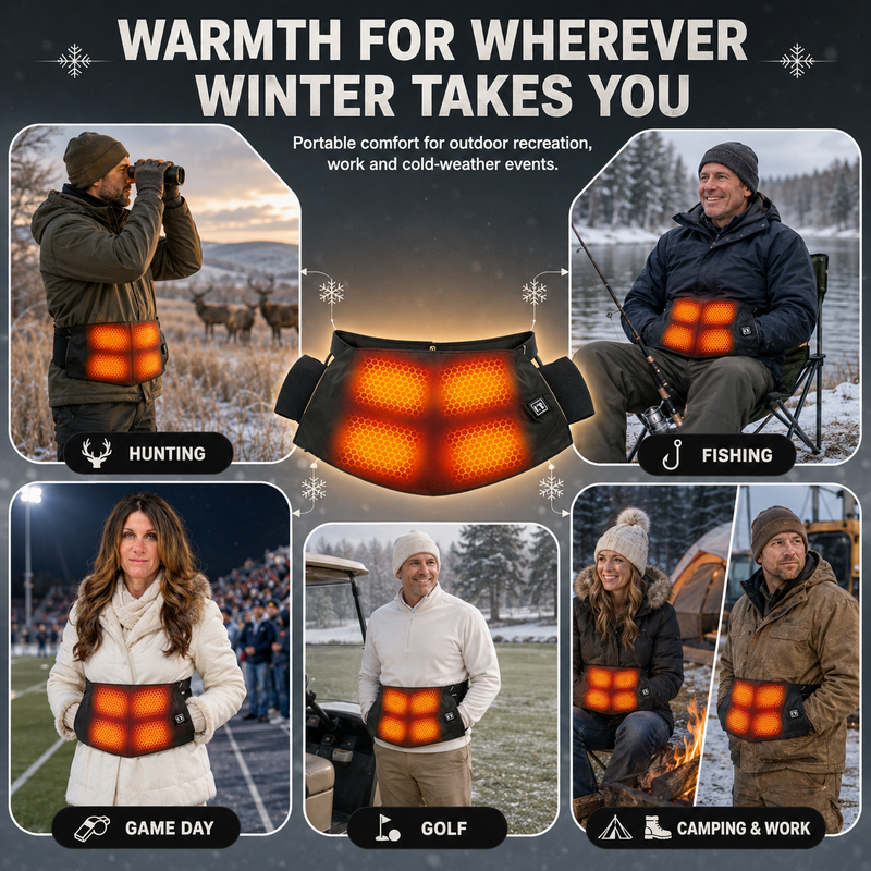 Camouflage hand warmer pouch shown for hunting golf fishing and camping