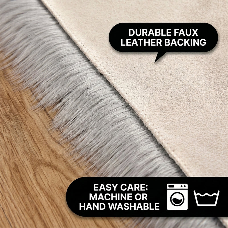 Care features graphic showing anti-skid backing - machine washable and easy spot clean