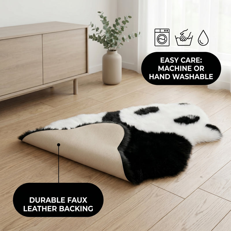 Care features graphic showing anti-skid backing - machine washable and easy spot clean