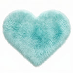 Rose red double attached heart shaped faux fur rug on a white background