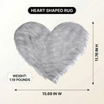 Premium faux fur heart shaped rug graphic noting ultra soft pile and 1.35 lb weight
