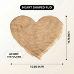 Premium faux fur heart shaped rug graphic noting ultra soft pile and 1.35 lb weight