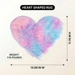 Premium faux fur heart shaped rug graphic noting ultra soft pile and 1.35 lb weight