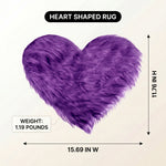 Premium faux fur heart shaped rug graphic noting ultra soft pile and 1.35 lb weight