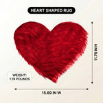 Premium faux fur heart shaped rug graphic noting ultra soft pile and 1.35 lb weight