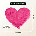 Premium faux fur heart shaped rug graphic noting ultra soft pile and 1.35 lb weight
