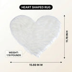 Premium faux fur heart shaped rug graphic noting ultra soft pile and 1.35 lb weight