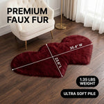 Premium faux fur heart shaped rug graphic noting ultra soft pile and 1.35 lb weight