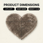 Premium faux fur heart shaped rug graphic noting ultra soft pile and 1.35 lb weight
