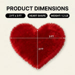 Premium faux fur heart shaped rug graphic noting ultra soft pile and 1.35 lb weight