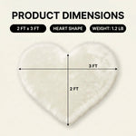 Premium faux fur heart shaped rug graphic noting ultra soft pile and 1.35 lb weight