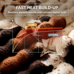 Heat-up speed comparison graphic showing this heated blanket reaching warmth faster than a standard throw