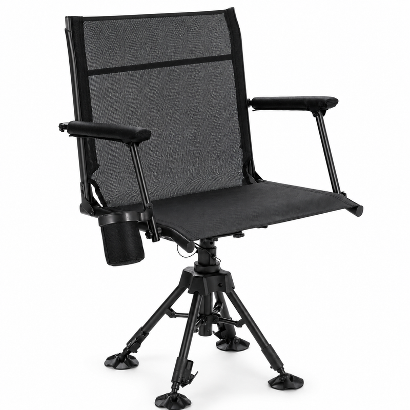 Camo swivel hunting chair with armrests and all-terrain swivel base