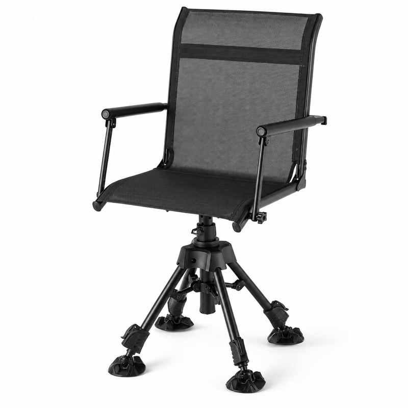 Camo swivel hunting chair with armrests and all-terrain swivel base