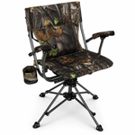 Camo swivel hunting chair with armrests and all-terrain swivel base