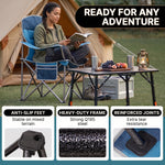 Woman reading in a camping chair at a campsite with anti-slip feet, heavy-duty Q195 steel frame and reinforced joints