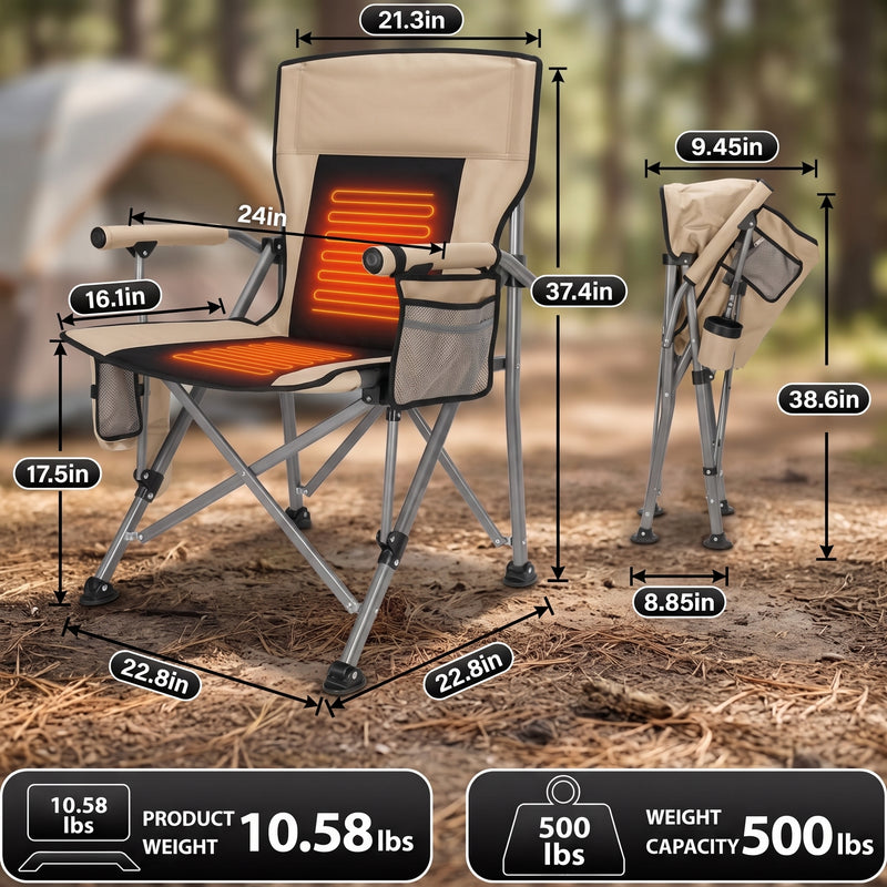 Heavy-duty camping chair with Q195 steel tube frame and 3-layer padded seat and back, rated to 550 lb capacity