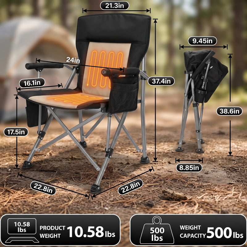 Heavy-duty camping chair with Q195 steel tube frame and 3-layer padded seat and back, rated to 550 lb capacity