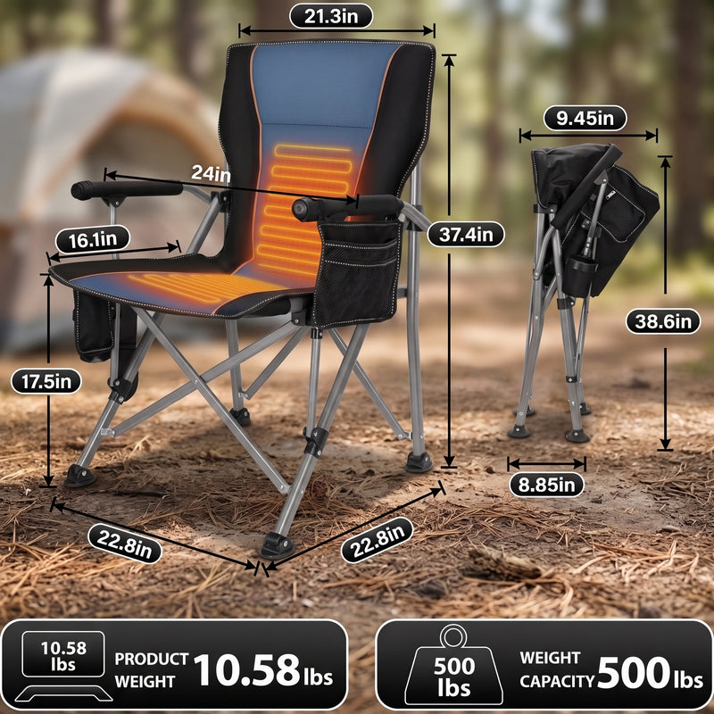 Heavy-duty camping chair with Q195 steel tube frame and 3-layer padded seat and back, rated to 550 lb capacity