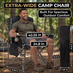Heavy-duty camping chair with Q195 steel tube frame and 3-layer padded seat and back, rated to 550 lb capacity