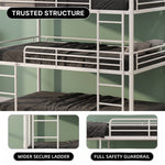 Close-up features of the heavy-duty powder-coated steel bunk bed frame and slats