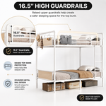 Close-up features of the heavy-duty powder-coated steel bunk bed frame and slats