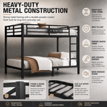Close-up features of the heavy-duty powder-coated steel bunk bed frame and slats