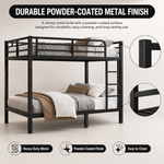 Close-up features of the heavy-duty powder-coated steel bunk bed frame and slats