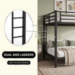 Close-up features of the heavy-duty powder-coated steel bunk bed frame and slats