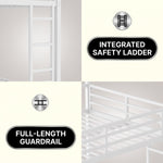 Close-up features of the heavy-duty powder-coated steel bunk bed frame and slats
