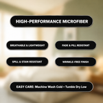 Fabric feature graphic: high-performance microfiber that is breathable, fade-resistant and machine washable
