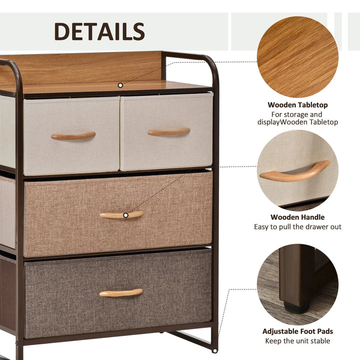 HOMCOM 4-Bin Dresser Storage Tower Cabinet Organizer Unit, Chest Dresser Drawers with Metal Frame for Bedroom, Multicoloured