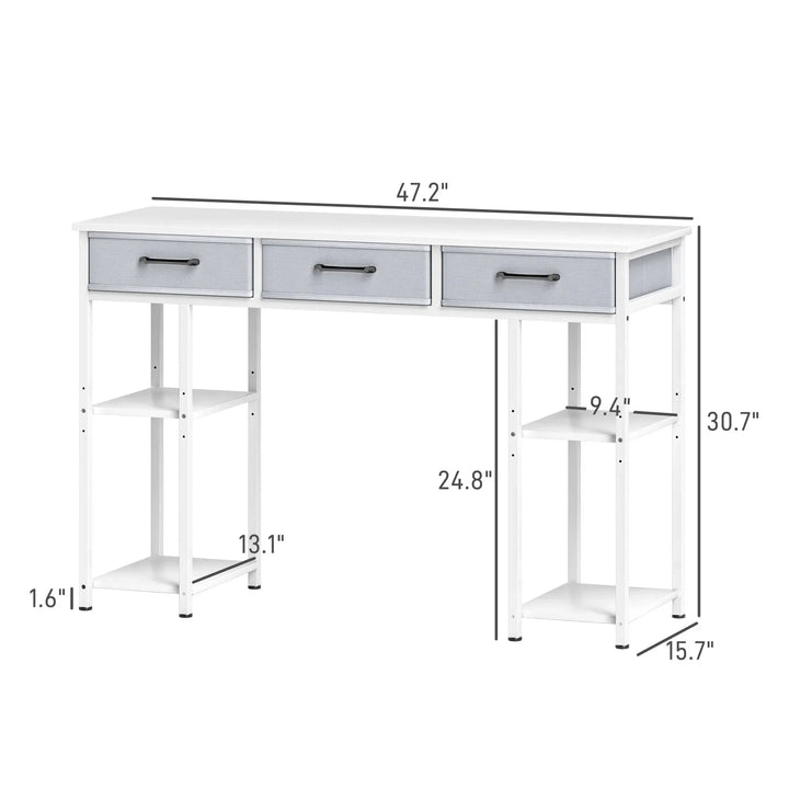 HOMCOM 47" Small Computer Desk, Writing Desk with Fabric Drawers, Home Office Desk with Adjustable Shelves, White