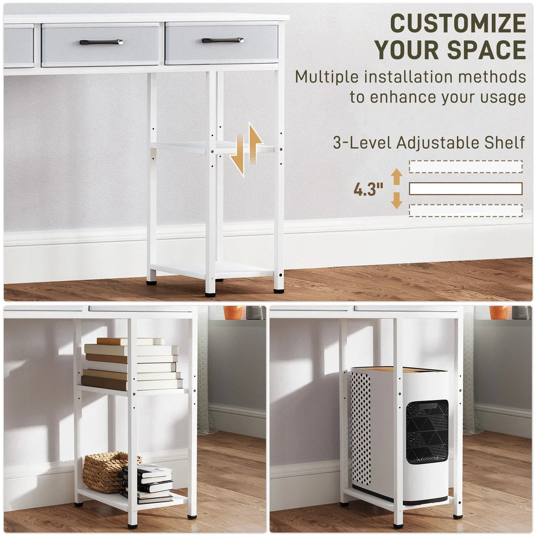 HOMCOM 47" Small Computer Desk, Writing Desk with Fabric Drawers, Home Office Desk with Adjustable Shelves, White