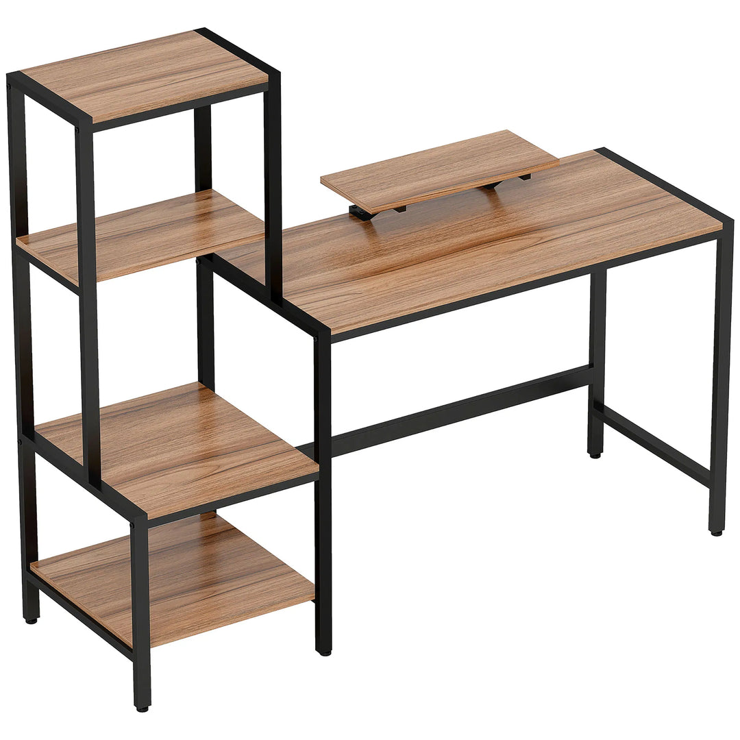 HOMCOM Computer Desk, 59" CPU Desk with Monitor Stand, Reversible 4-Tier Shelf, Industrial Writing Desk for Study Room, Brown
