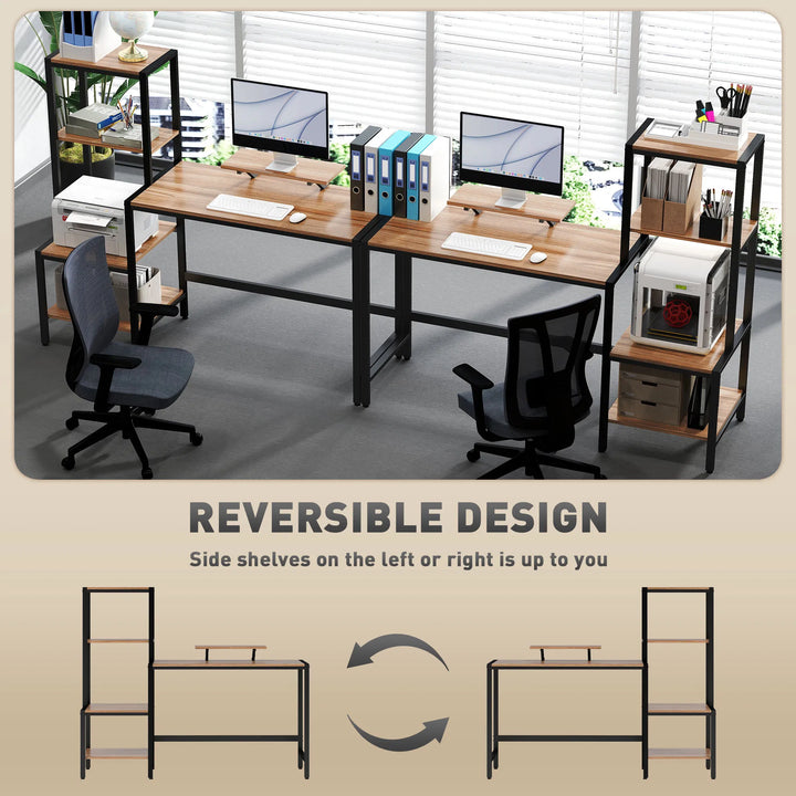 HOMCOM Computer Desk, 59" CPU Desk with Monitor Stand, Reversible 4-Tier Shelf, Industrial Writing Desk for Study Room, Brown