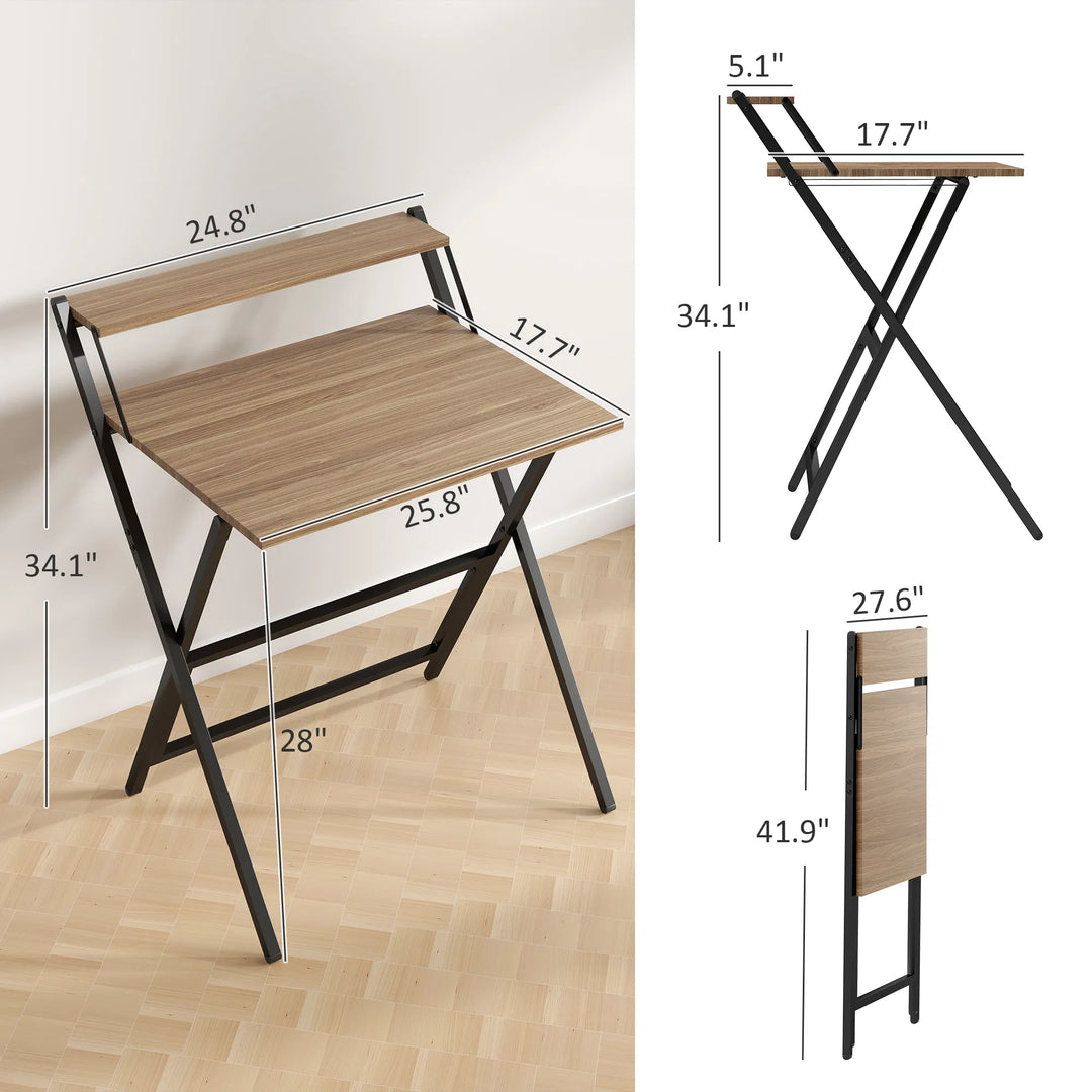 HOMCOM Folding Computer Desk, 27.6" Foldable Desk with Monitor Shelf for Small Space, Home Office, Study, Easy Assembly, Walnut