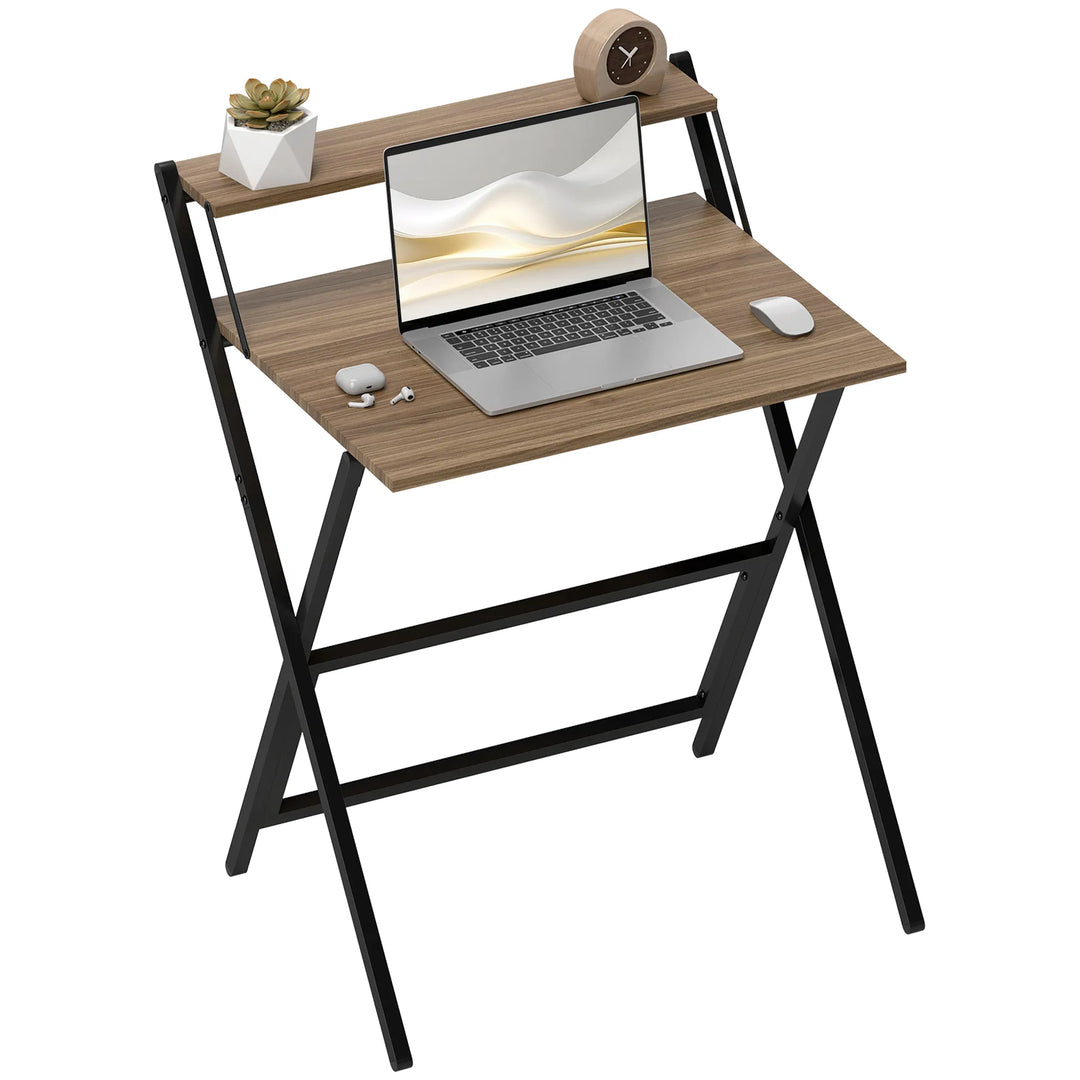 HOMCOM Folding Computer Desk, 27.6" Foldable Desk with Monitor Shelf for Small Space, Home Office, Study, Easy Assembly, Walnut