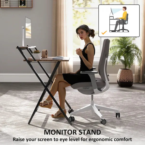 HOMCOM Folding Computer Desk, 27.6" Foldable Desk with Monitor Shelf for Small Space, Home Office, Study, Easy Assembly, Walnut