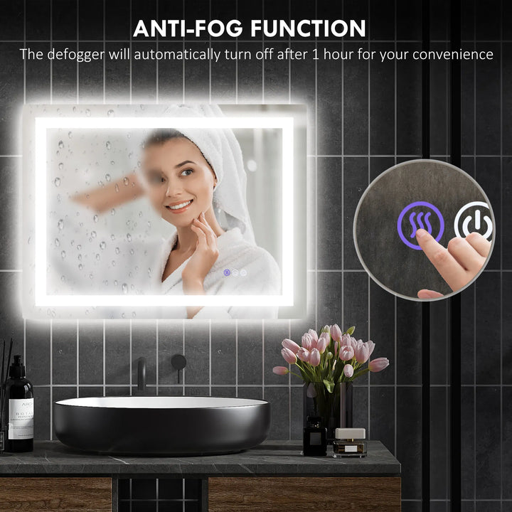 HOMCOM LED Bathroom Mirror with Lights, 32" x 24" Backlit Front Lit LED Mirror for Bathroom, Anti-Fog, Memory, Infinite Color Temperature, Wall Mounted Dimmable Vanity Mirror, Horizontal/Vertical