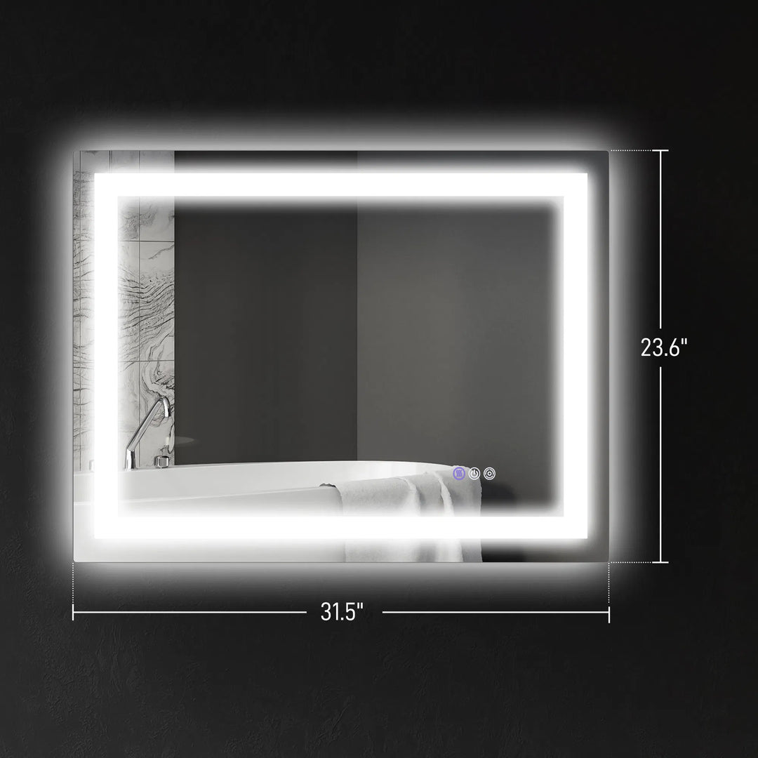 HOMCOM LED Bathroom Mirror with Lights, 32" x 24" Backlit Front Lit LED Mirror for Bathroom, Anti-Fog, Memory, Infinite Color Temperature, Wall Mounted Dimmable Vanity Mirror, Horizontal/Vertical