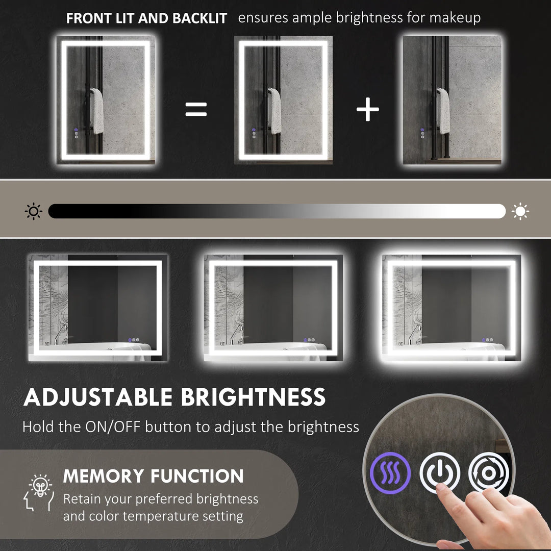 HOMCOM LED Bathroom Mirror with Lights, 32" x 24" Backlit Front Lit LED Mirror for Bathroom, Anti-Fog, Memory, Infinite Color Temperature, Wall Mounted Dimmable Vanity Mirror, Horizontal/Vertical