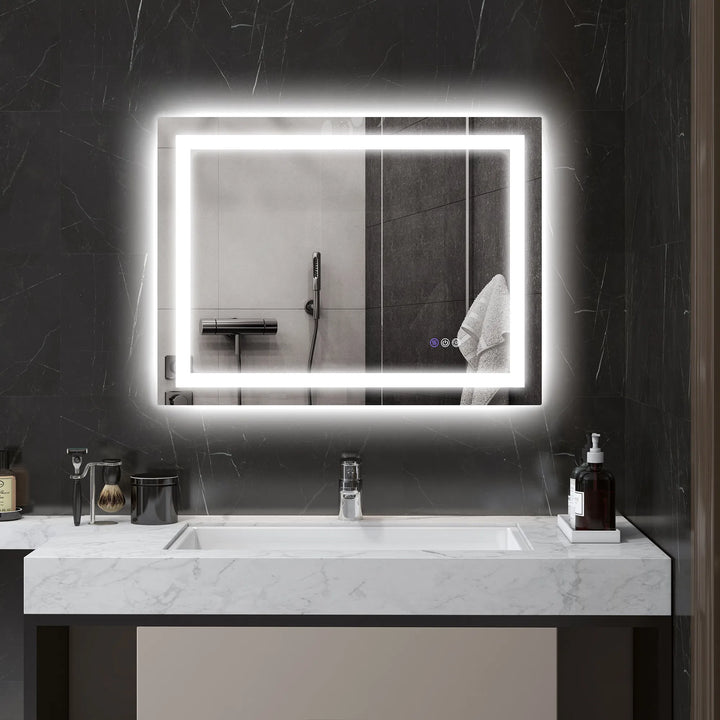 HOMCOM LED Bathroom Mirror with Lights, 32" x 24" Backlit Front Lit LED Mirror for Bathroom, Anti-Fog, Memory, Infinite Color Temperature, Wall Mounted Dimmable Vanity Mirror, Horizontal/Vertical