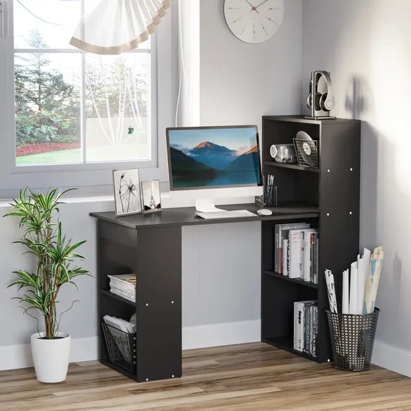 HOMCOM Modern 47" Computer Desk with Bookshelf Black Office Desk Compact Crafting Table